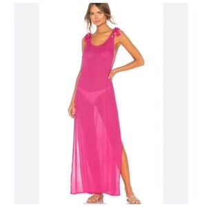 Lovers Friends Grommie Maxi Dress Women's Small Pink Sheer Grommet Slit